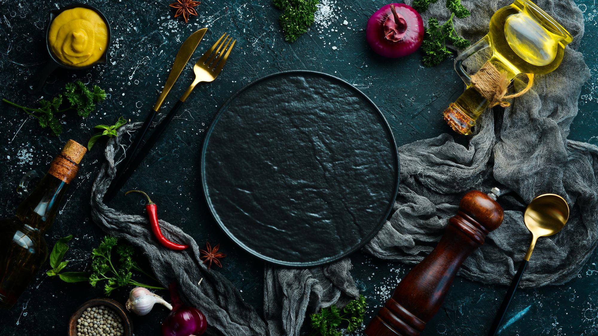 Premium plated menu on dark table